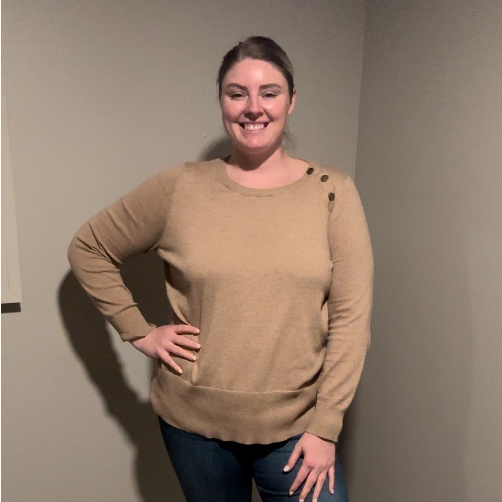 Tan, shoulder detail sweater!